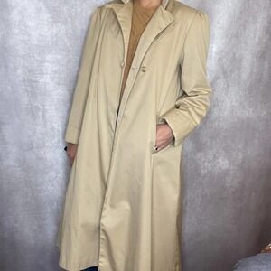 Vintage Uzzi Sherpa Quilted Lined Trench Coat Womens 11/12 Large Tan Khaki Korea
